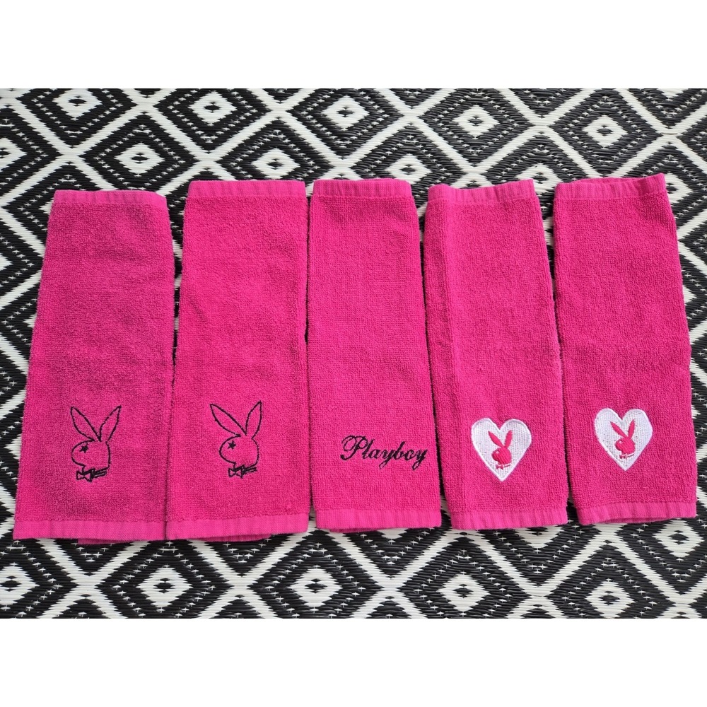 Playboy Bunny Hot Pink Washcloth Set of 5 Embroidered Bath Towels Y2K